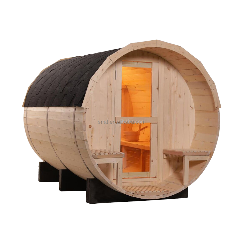 Custom 360 Degree Panoramic 4 Person Outdoor Cedar Barrel Sauna 003