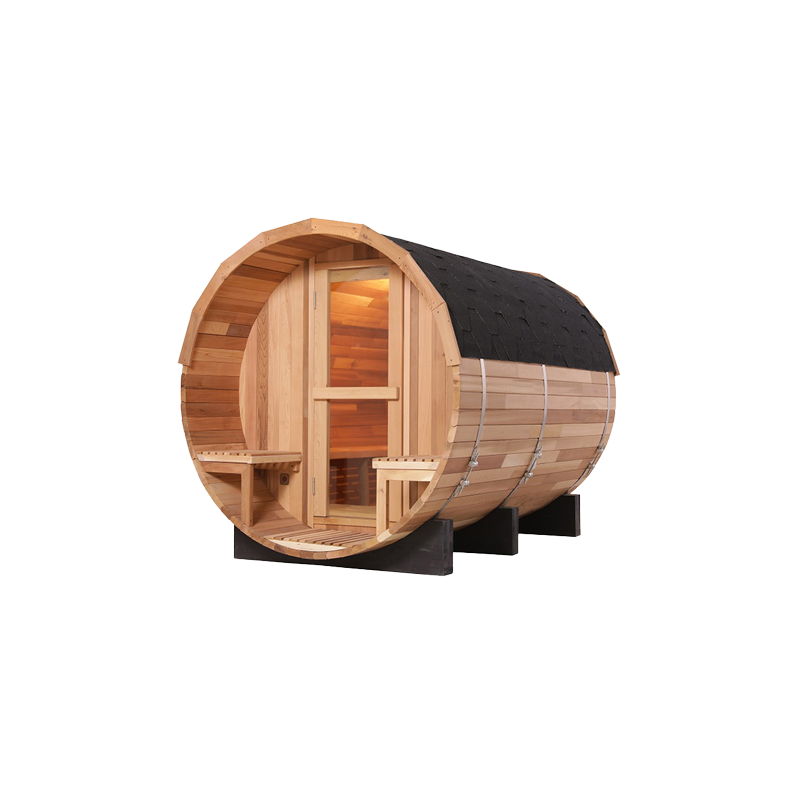 Wholesale Red Cedar 6 Person Outdoor Barrel Sauna with Harvia Sauna Heater 007