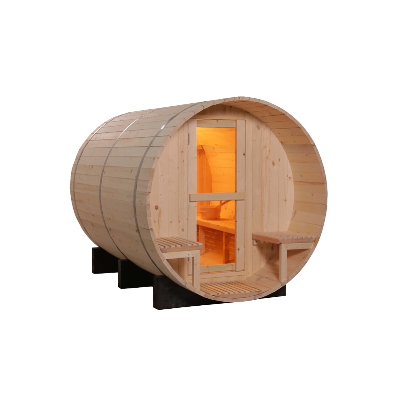 Wholesale Red Cedar 6 Person Outdoor Barrel Sauna with Harvia Sauna Heater 008