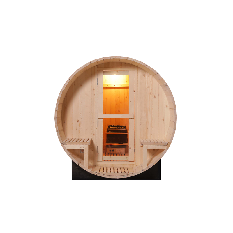 Wholesale Red Cedar 6 Person Outdoor Barrel Sauna with Harvia Sauna Heater 009