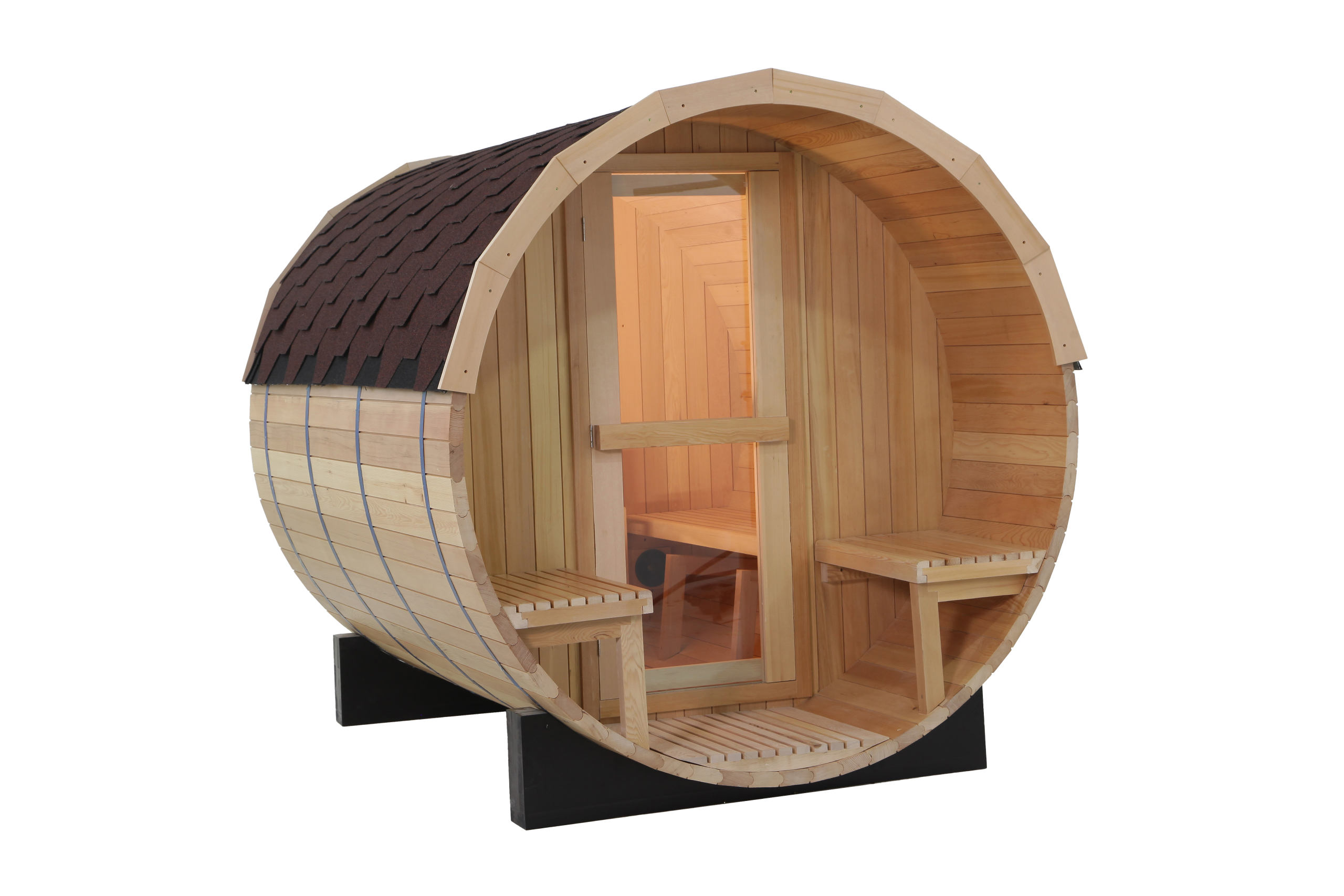Wholesale Red Cedar Outdoor 2 Person Barrel Sauna Room 015